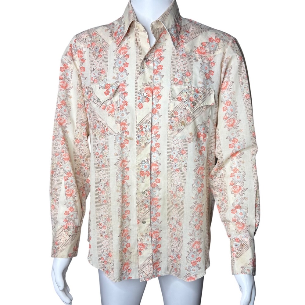 Champion Westerns Floral Pearl Snap Shirt Mens Large